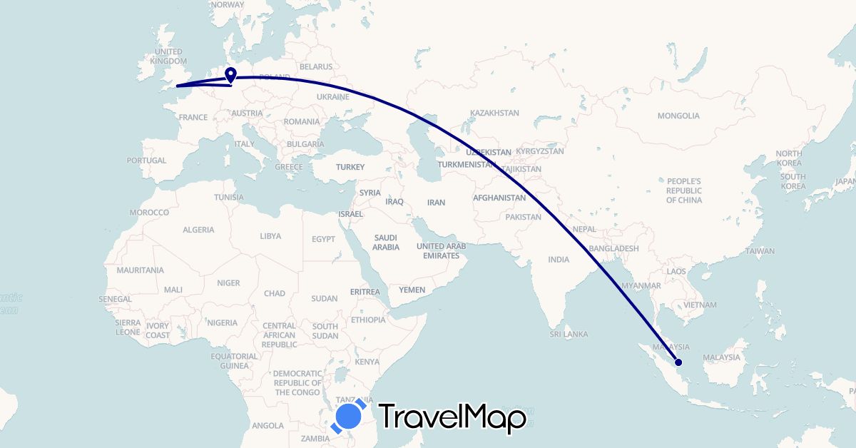 TravelMap itinerary: driving in Germany, United Kingdom, Singapore (Asia, Europe)